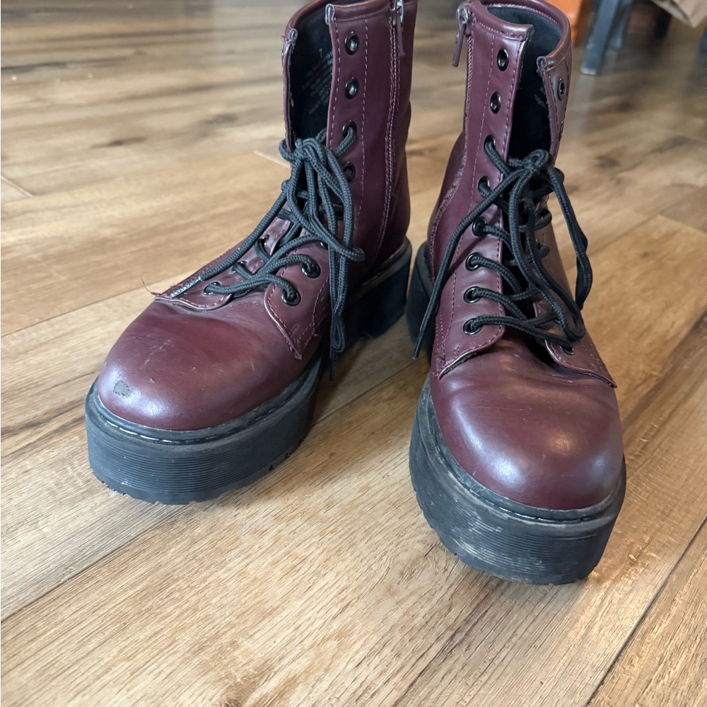 Burgundy Lace-Up Platform Boots